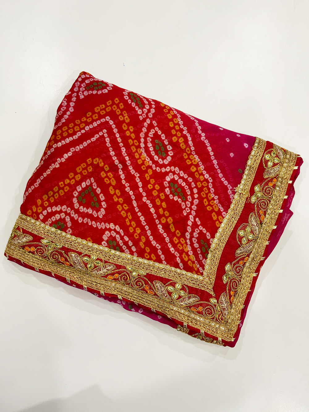 Golden Chinnon Bandhej Print Saree