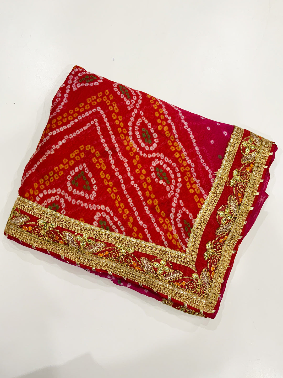Golden Chinnon Bandhej Print Saree