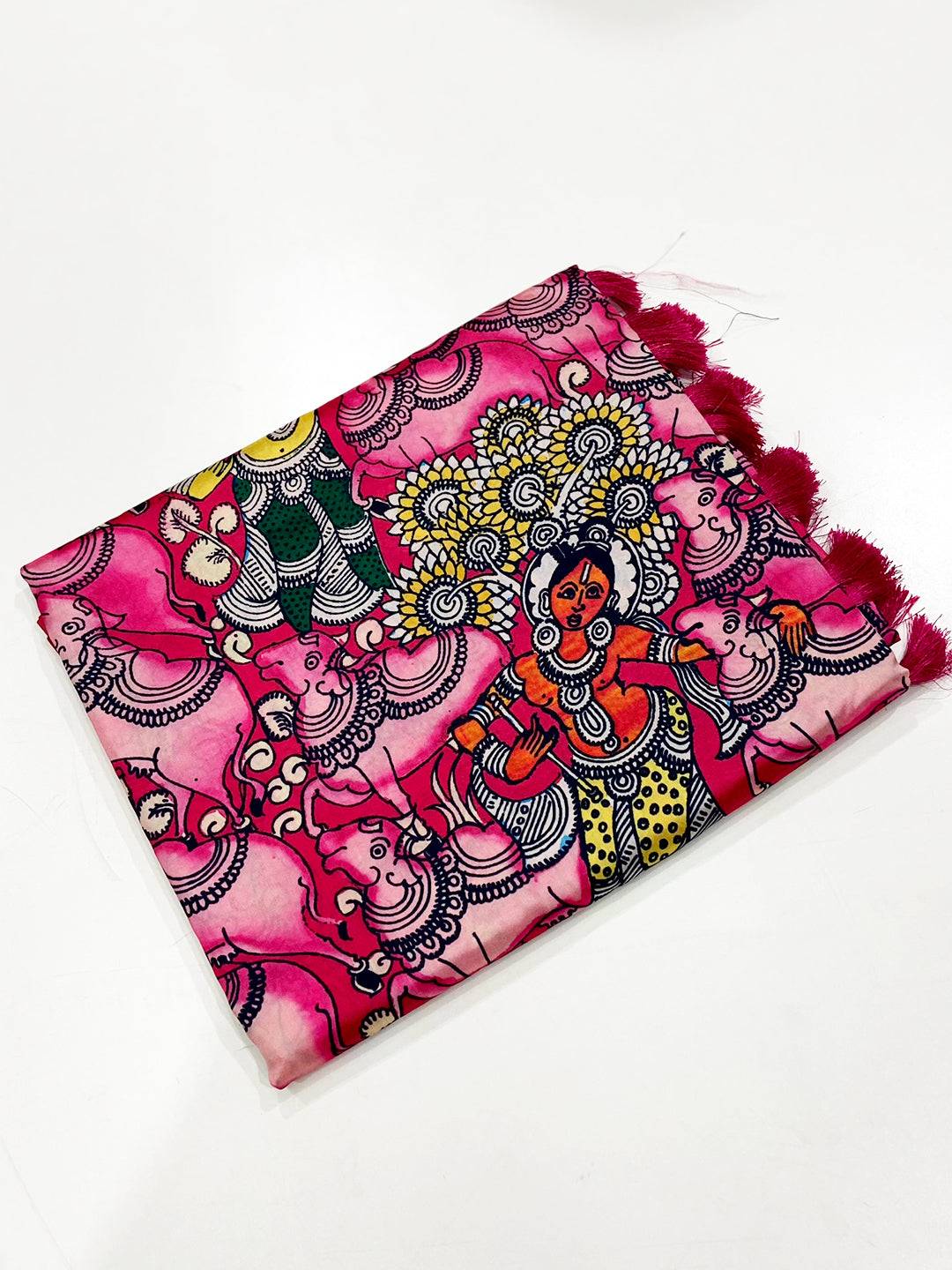 Rose Pink Kalamkari Printed Banarasi Saree