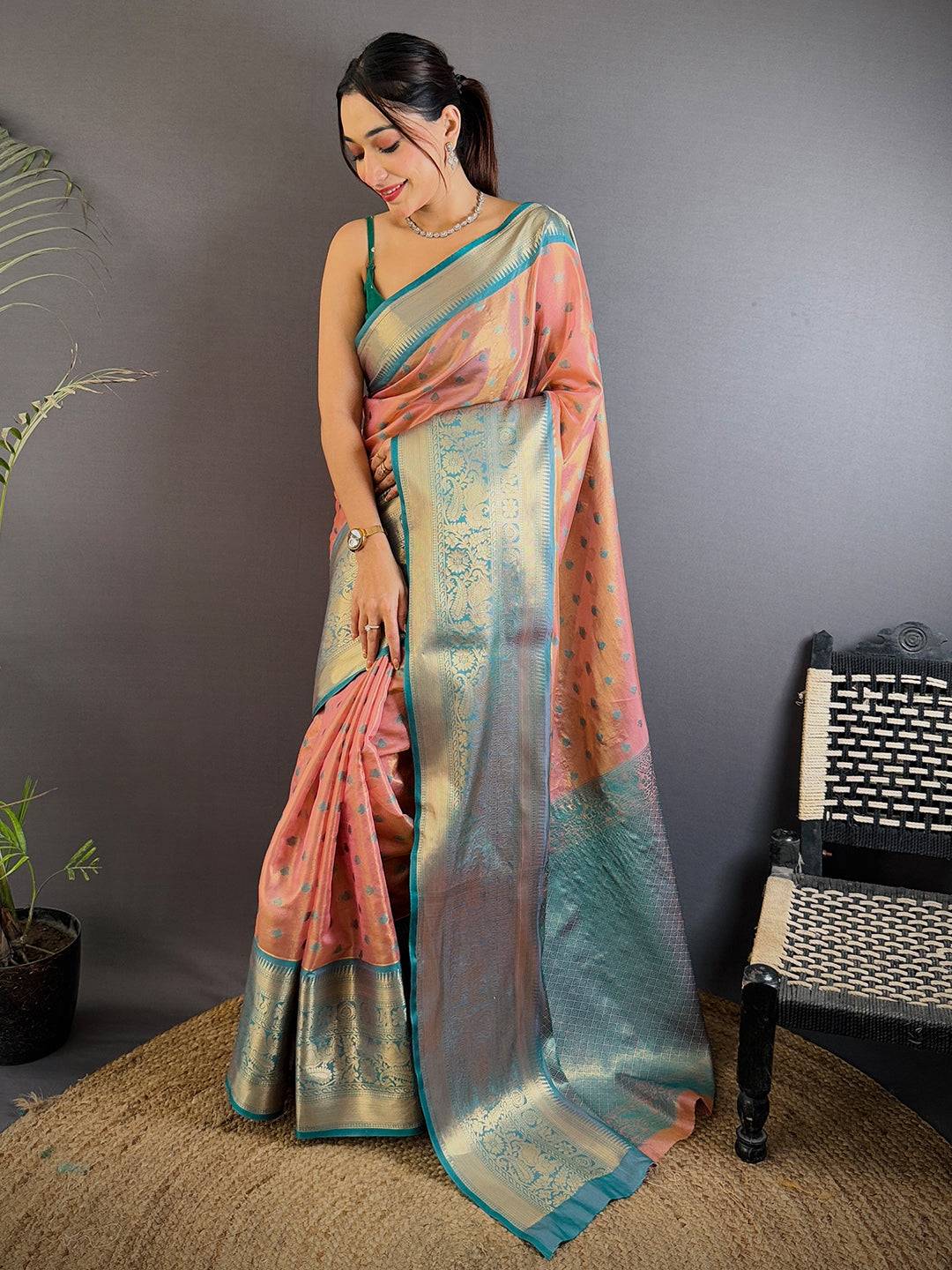Pink Kanjivaram Zari Tissue Saree