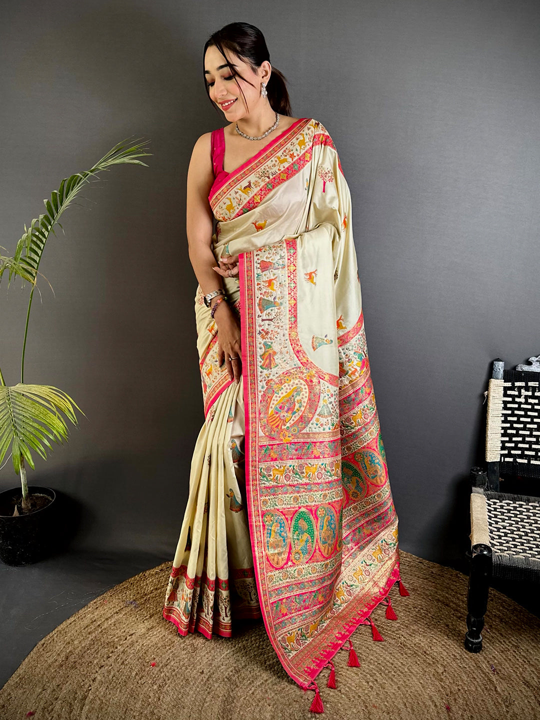 Graceful Kashmiri Pashmina Minakari Saree


