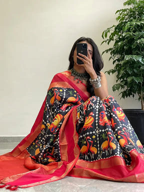 Beautiful Pochampally print saree with a bold Gadwal border.