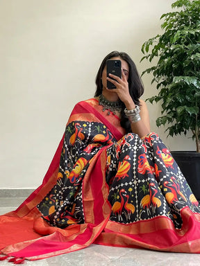 Beautiful Pochampally print saree with a bold Gadwal border.