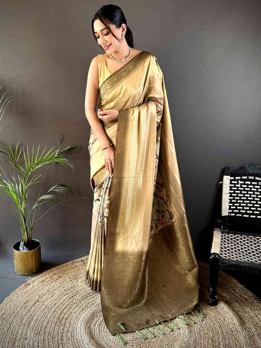 Olive Kalamkari Ombre Crepe Silk Saree