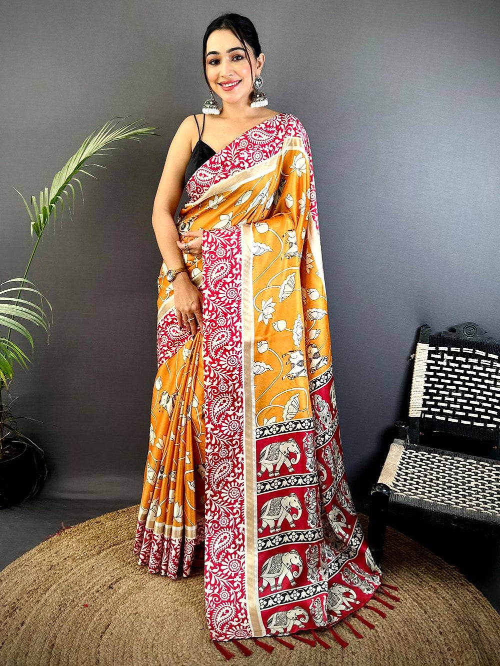 Yellow Soft Chanderi Contrast Border Saree