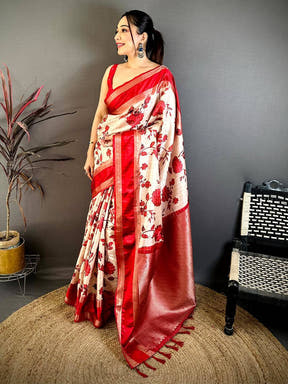 Ivory Soft Silk Gadwal Kalamkari Saree