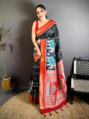 Opulent Soft Silk Ikkat Weaving Pattu Saree