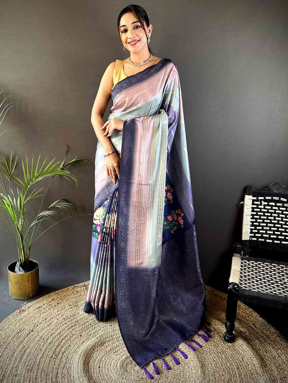 Lavender Kalamkari Ombre Crepe Silk Saree