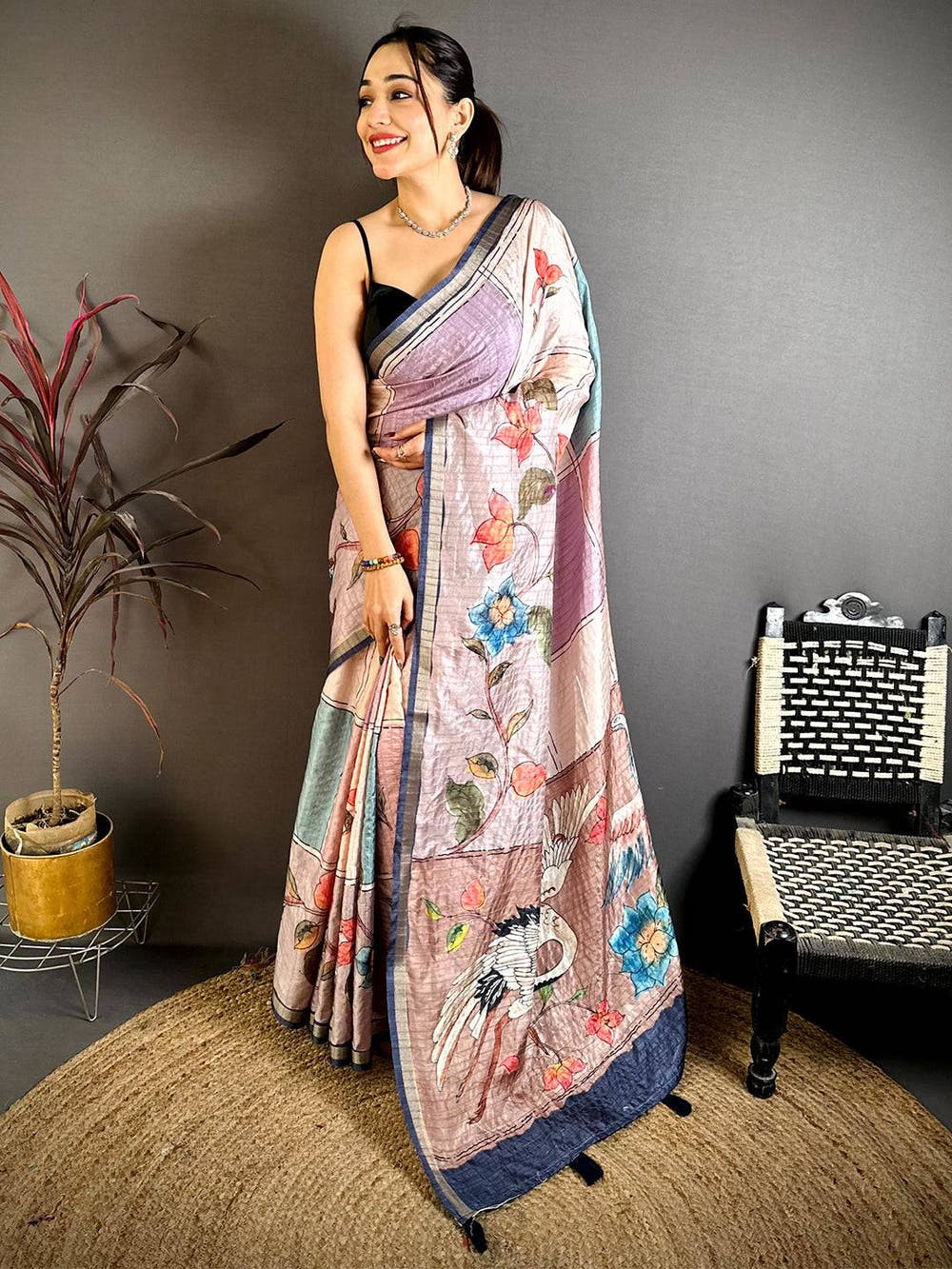 Opulent Digital Kalamkari Tussar Saree