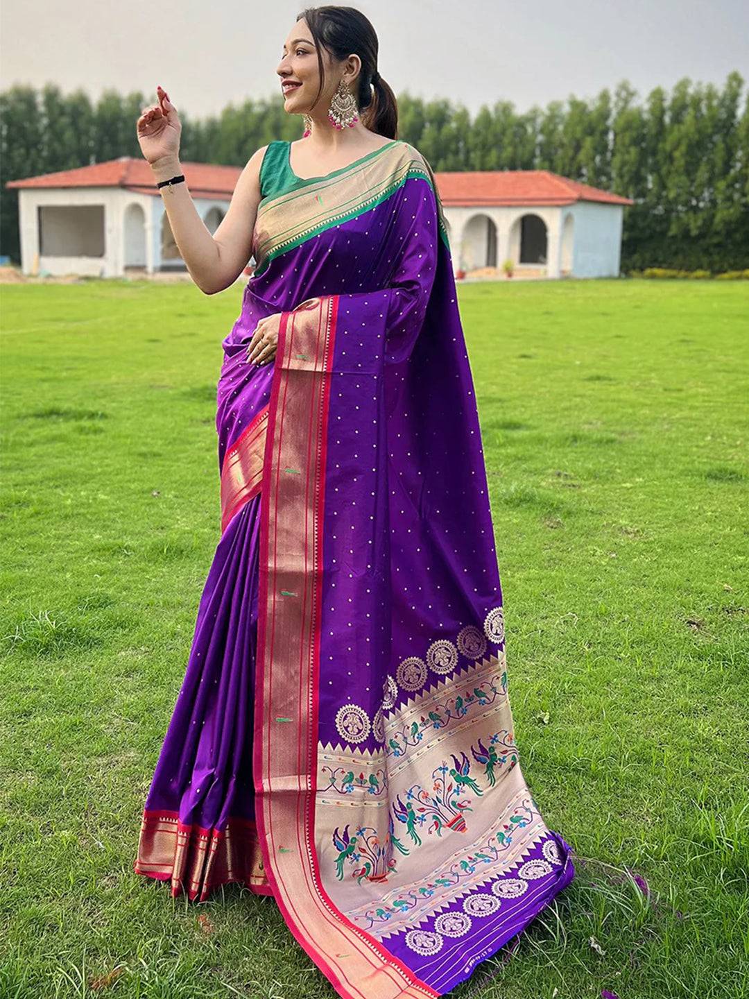 Paithani Purple Colour Saree With Ganga Jamuna Broder