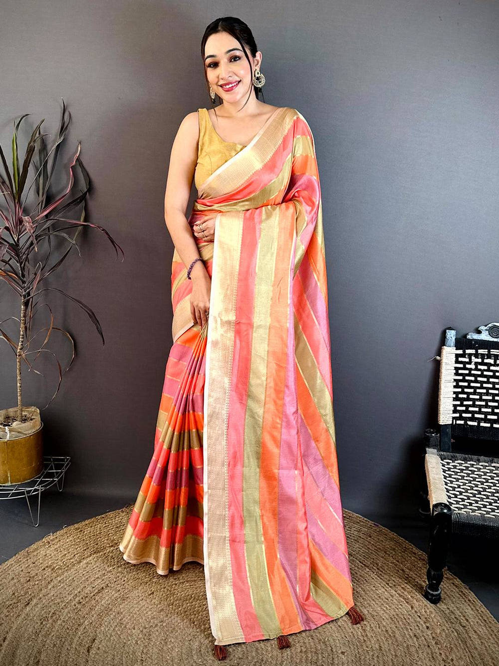 Classic Tussar Rainbow Digital Print Saree