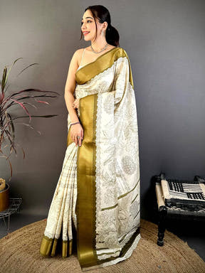 Royal Gold Zari Border Floral Silk Saree