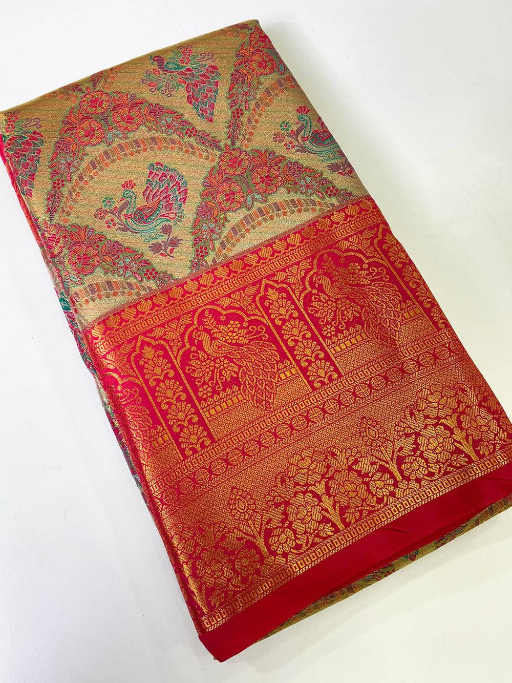 Majestic Red And Gold Peacock Saree