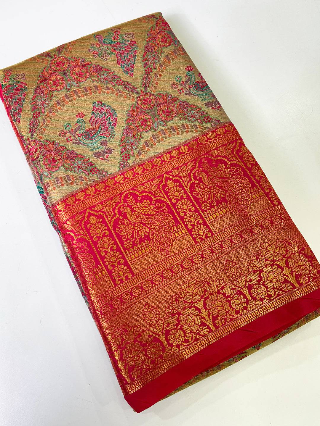 Majestic Red And Gold Peacock Saree