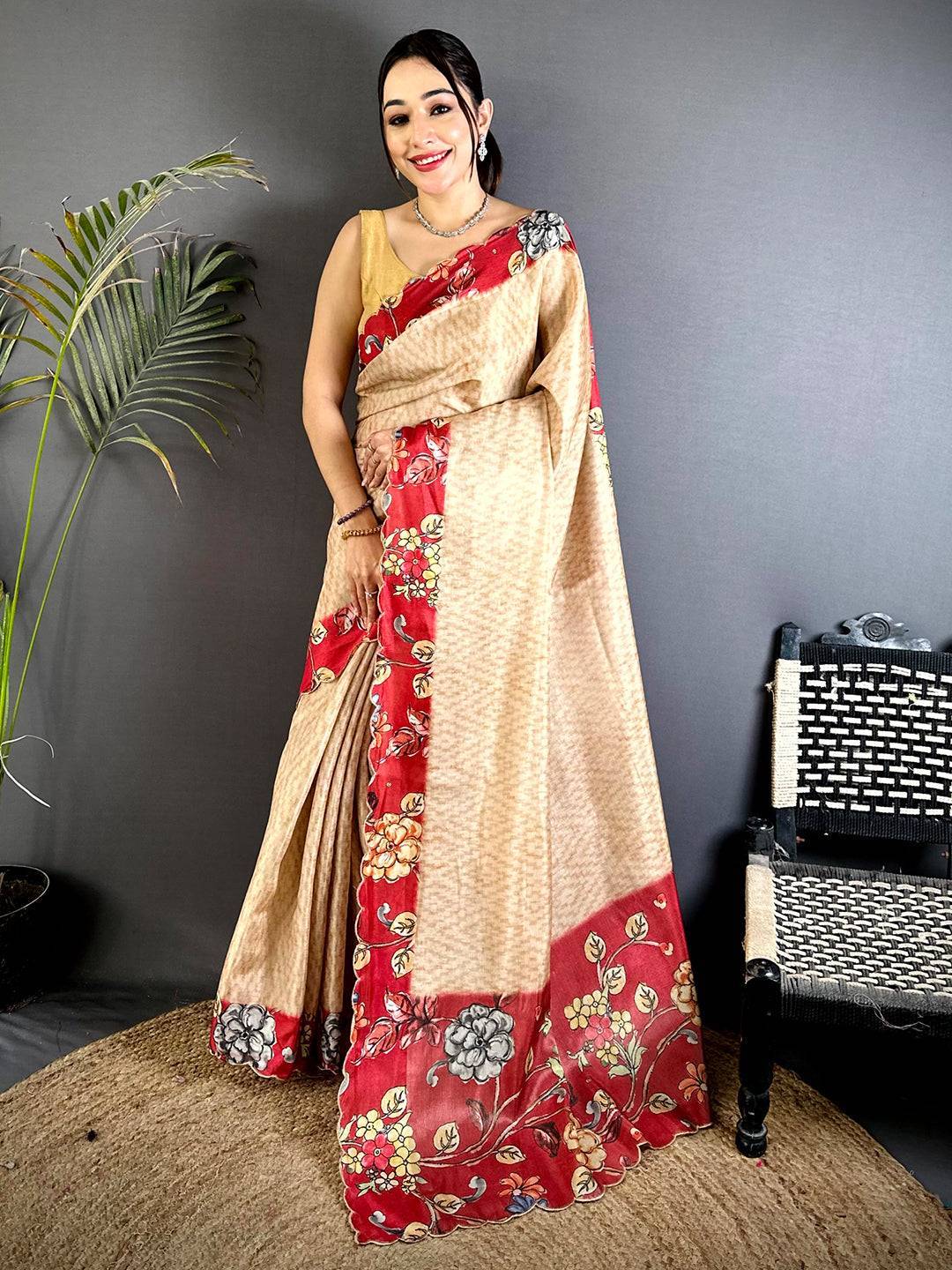 Regal Pen Kalamkari Shibori Cutwork Saree

