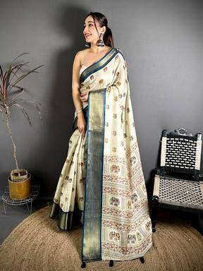 Elegant Ajrakh Block Kalamkari Dola Saree