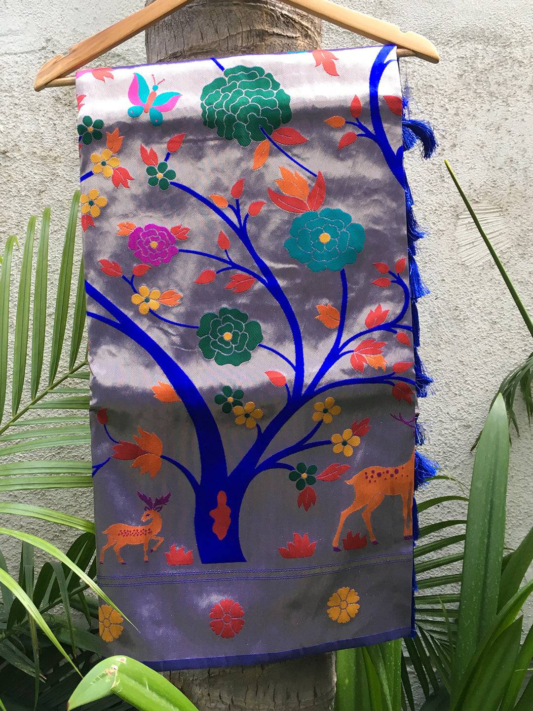 Royal Blue Meenakari Work Paithani Saree with floral design