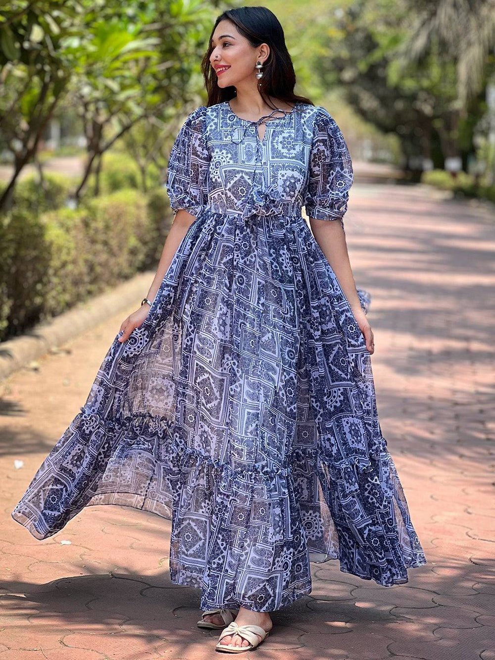 Chic block print dress with intricate patterns