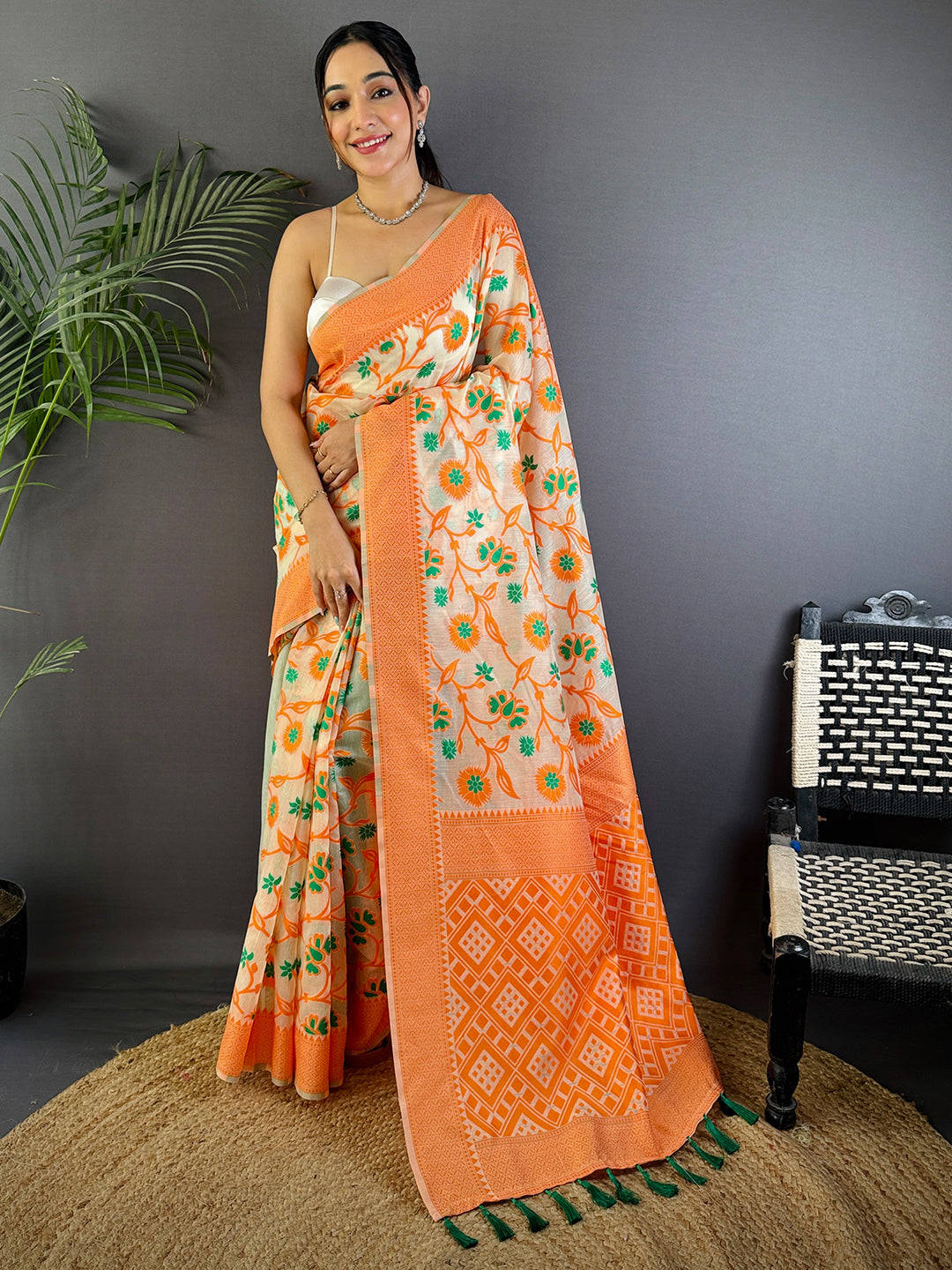 Delicate Charm Jamdani Cotton Silk Saree