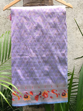 Lavender Silk Blend Woven Zari Work Paithani Saree

