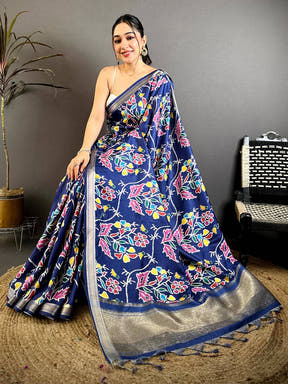 Radiant Gold Lakda Patta Kalamkari Saree