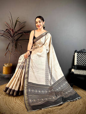 Opulent Soft Tussar Madhubani Print Saree