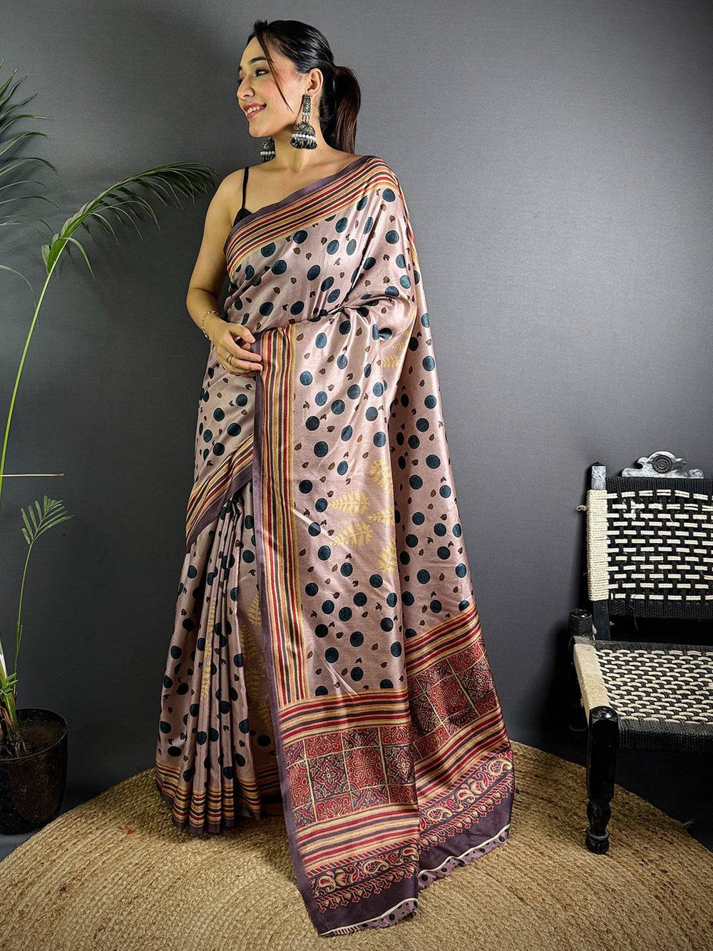 Mauve Soft Dola Silk Printed Saree