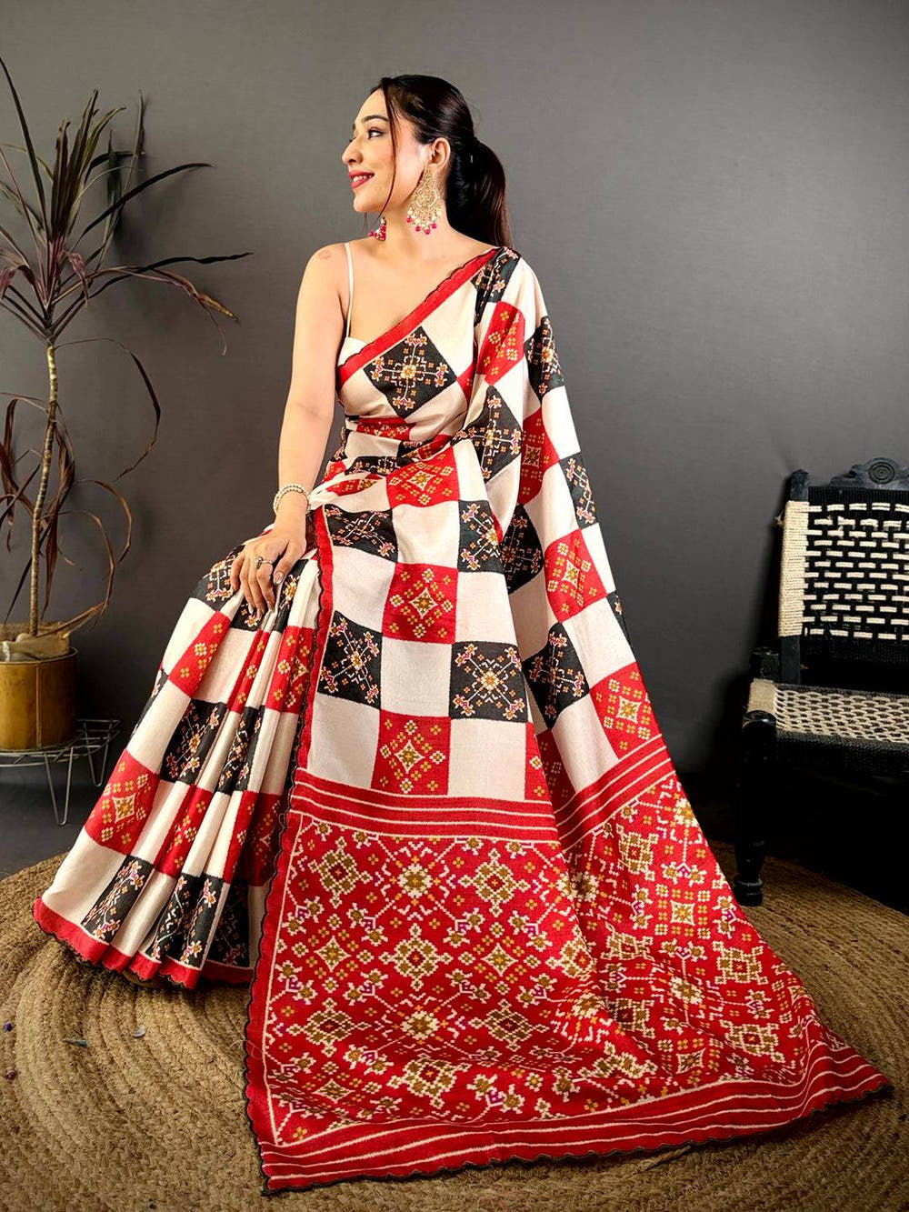 Regal Multi Box Ikkat Print Tussar Saree