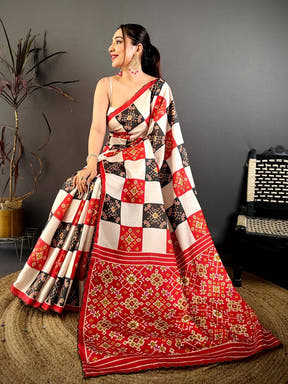 Regal Multi Box Ikkat Print Tussar Saree