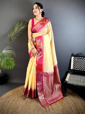 Cream Soft Mull Kanchi Pattu Saree

