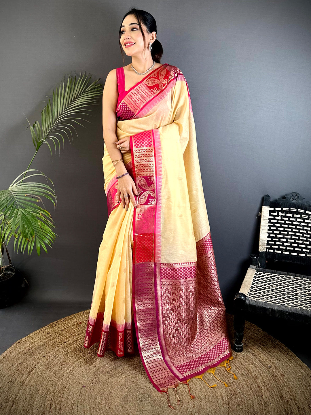 Cream Soft Mull Kanchi Pattu Saree