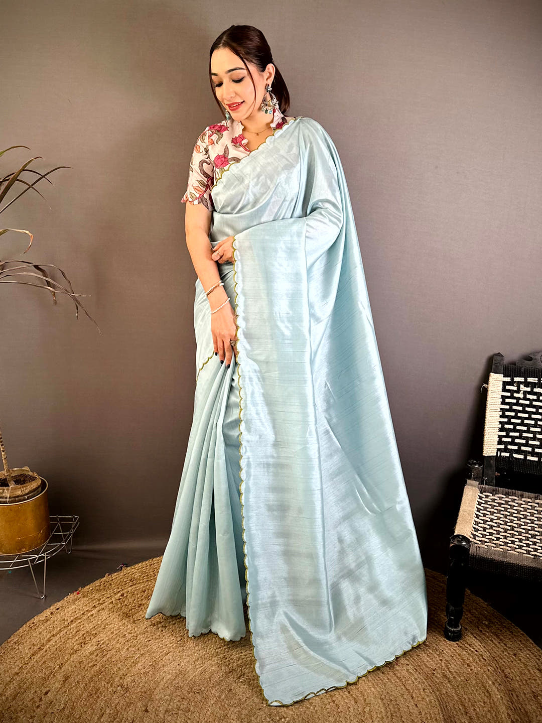 Tussar Silk Resham Embroidery Cutwork Saree