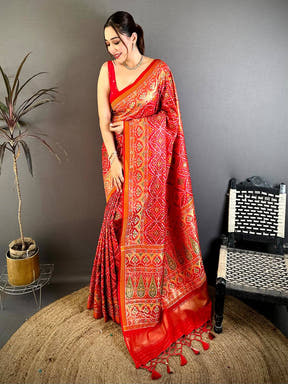 Classic Semi Ikkat Patola Kanchi Zari Saree