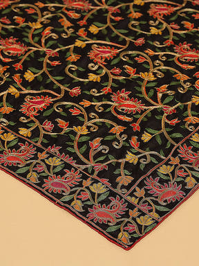 Close-up of black chiffon dupatta with detailed threadwork