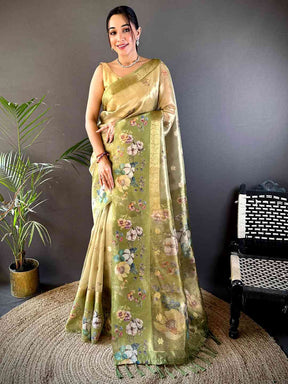 Pista Tissue Digital Floral Saree