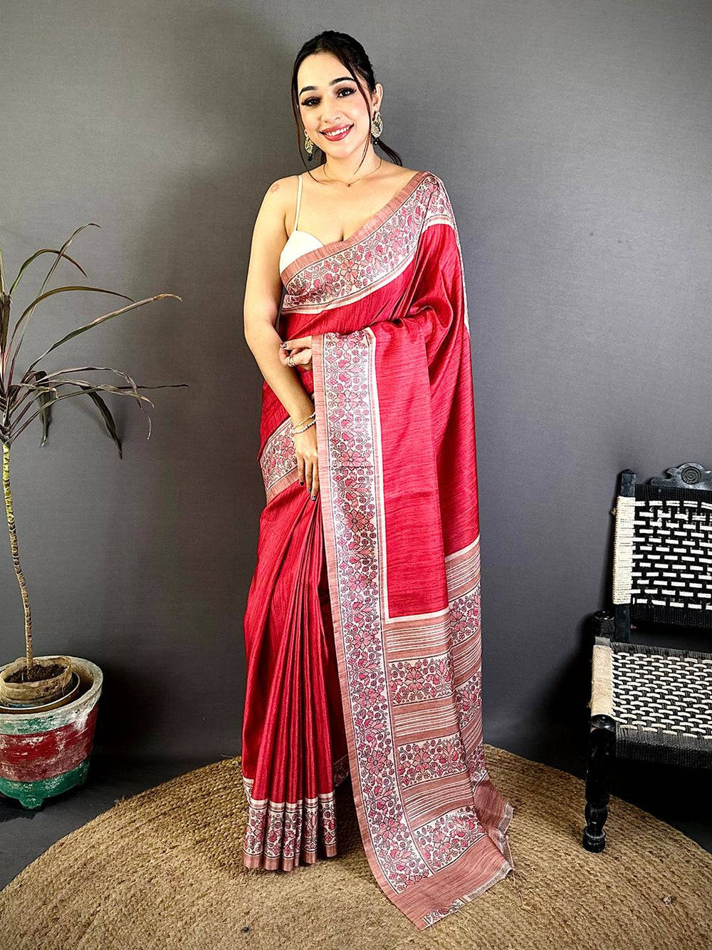 Radiant Ikkat Minakari Tussar Silk Saree
