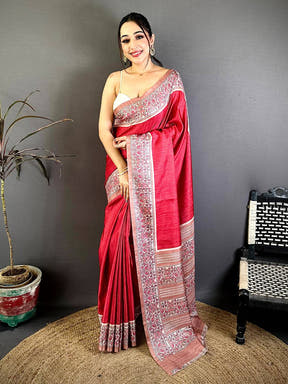 Radiant Ikkat Minakari Tussar Silk Saree