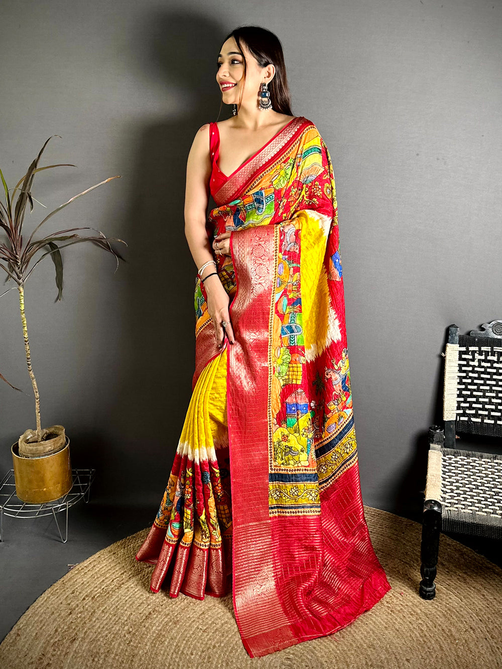 Stylish Pure Viscose Dola Check Saree