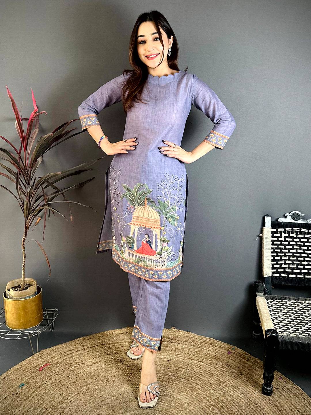 Mughal Print Boat Neck Kurti
