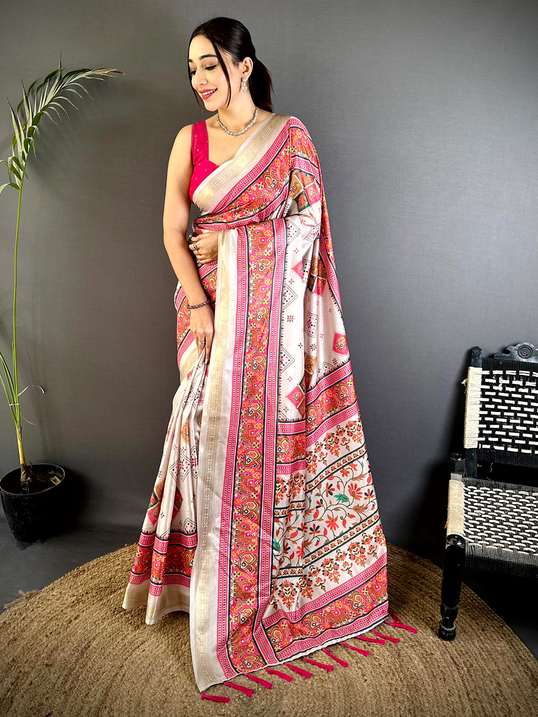 Majestic Kashmiri Print Soft Silk Saree