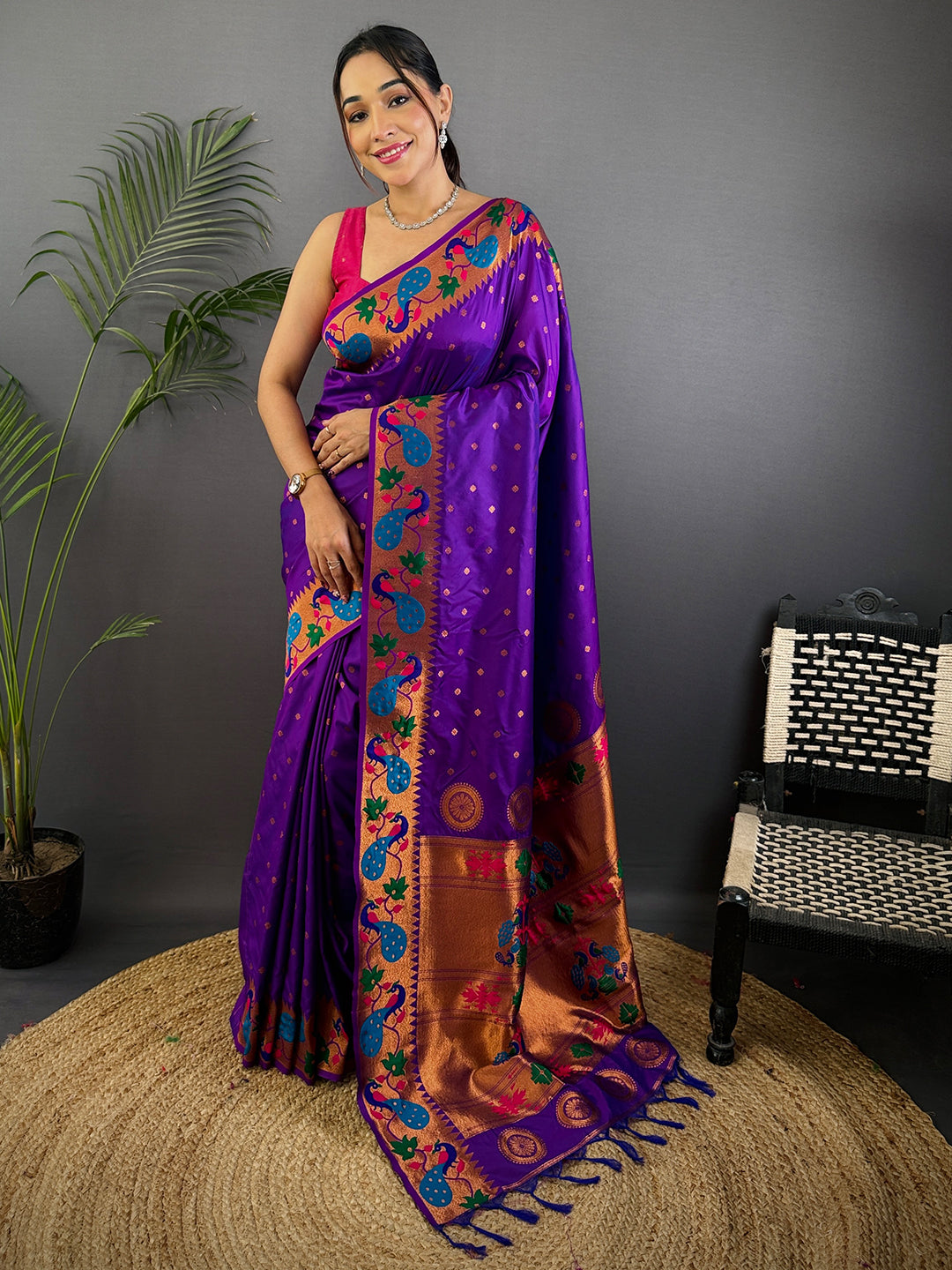 Purple Yeola Paithani Soft Silk Saree
