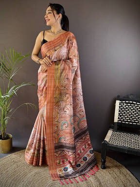 Pink Soft Silk Ocean Wave Patterns Saree