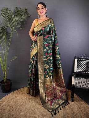 Green Kadi Minakari Banarasi Silk Saree

