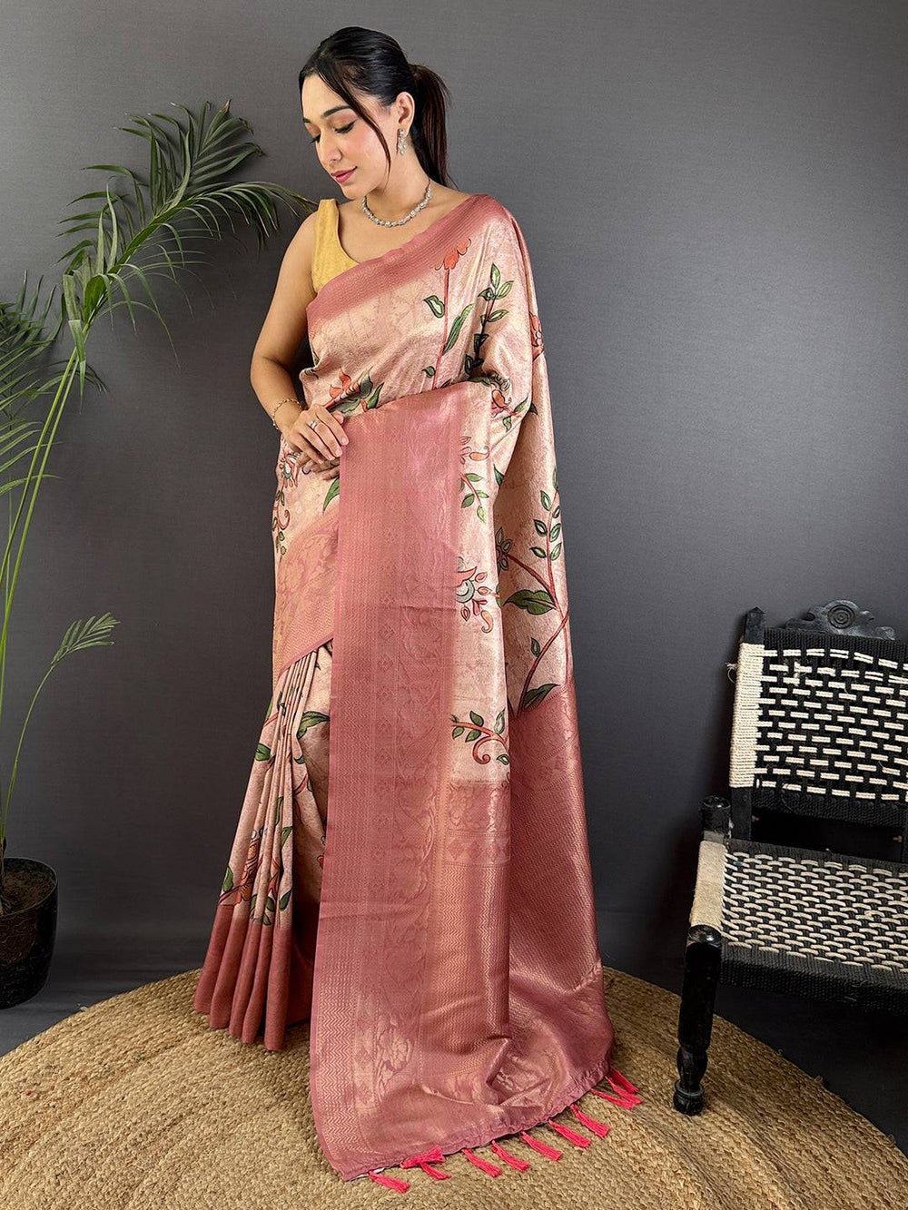 Radiant Peach Kanjivaram Silk Digital Print Saree