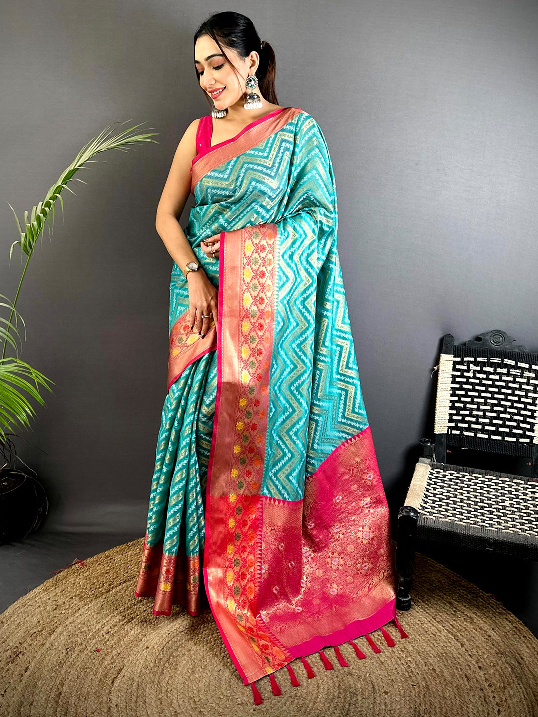 Rama Banarasi Zic Zac Katan Silk Saree