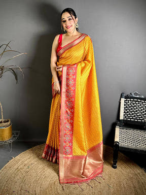 Radiant Ikkat Gaji Lakda Patta Silk Saree