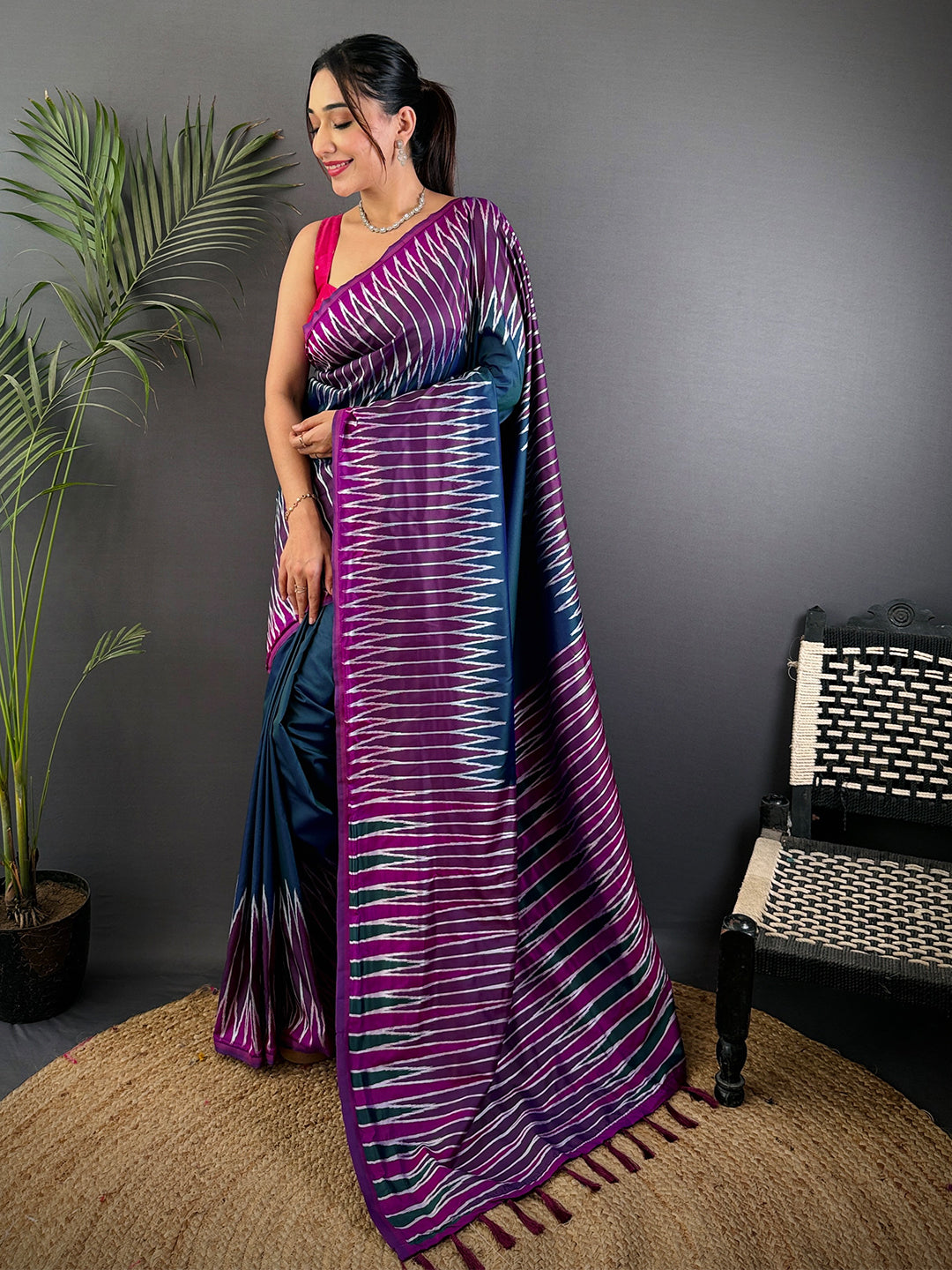 Blue Soft Silk Ikkat Zari Weaving Saree
