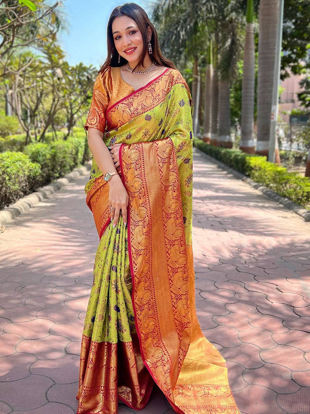 Festive wear light green Banarasi tissue silk saree