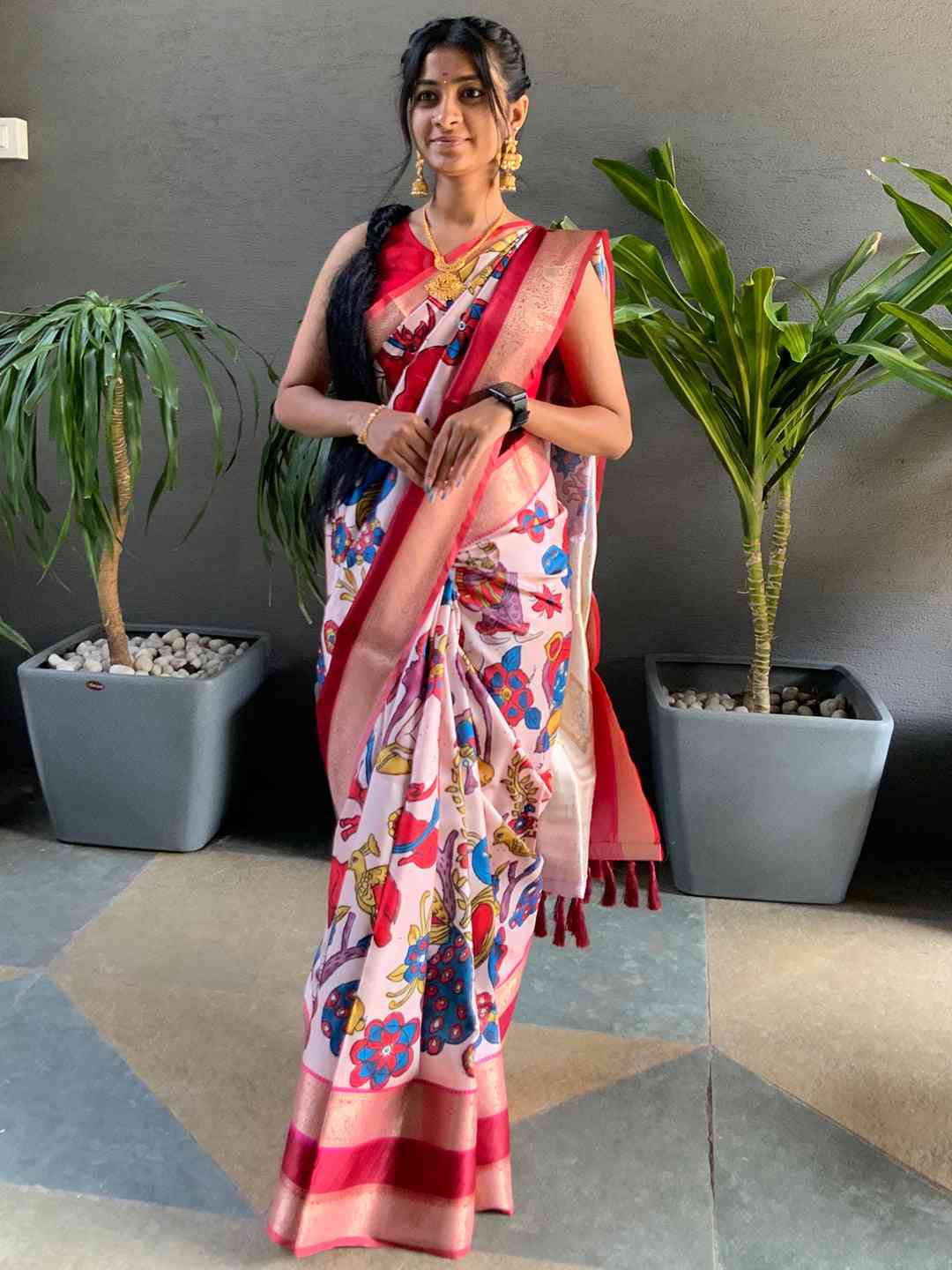 Pink Colour Show Stopper Soft Silk Kalamkari Saree

