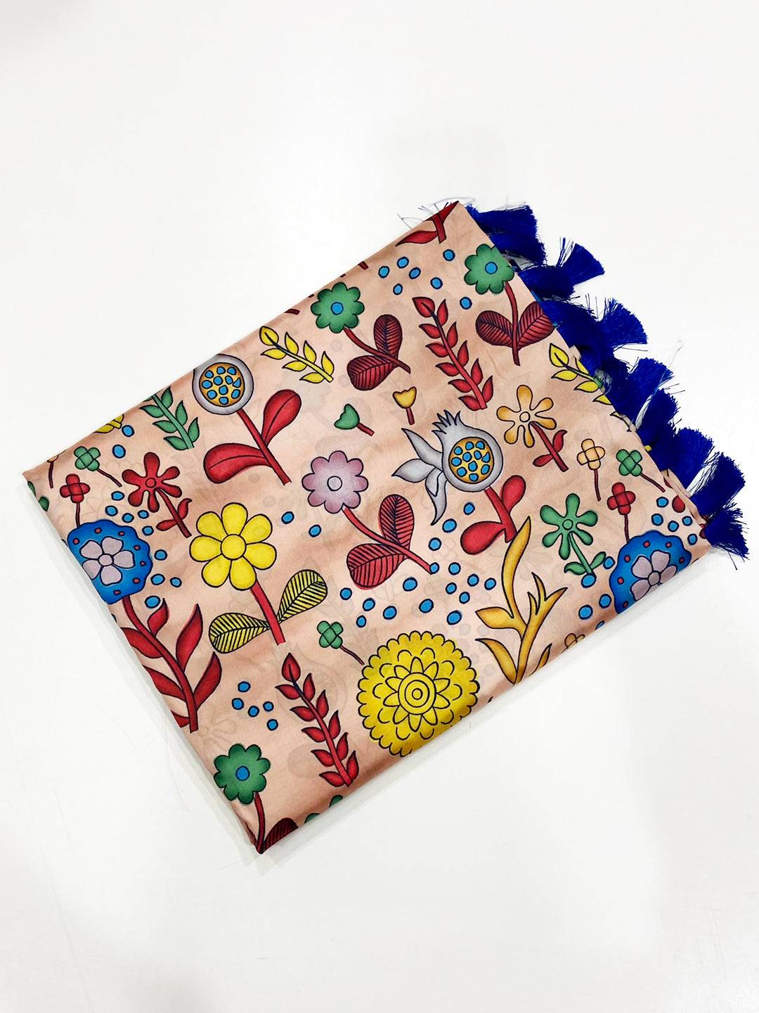 Beige Floral Printed Banarasi Saree